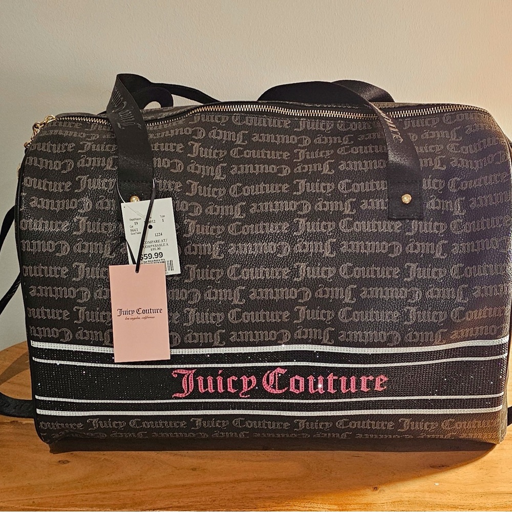 Juicy Couture Black and Pink Logo Bag